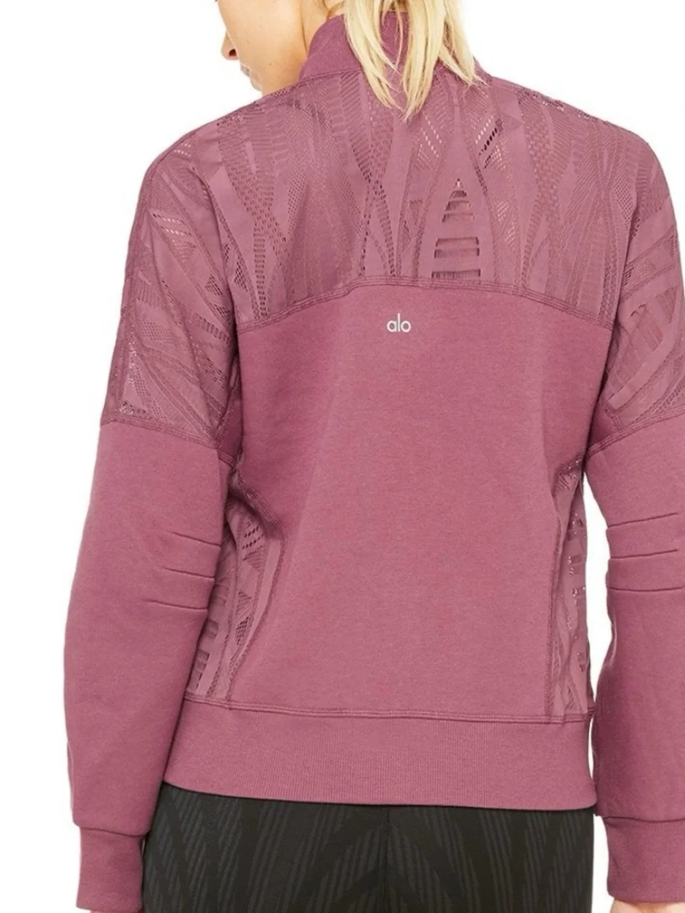 Alo Yoga Tempt Lace Yoke Bomber Jacket - Mauve Pink - Size XS